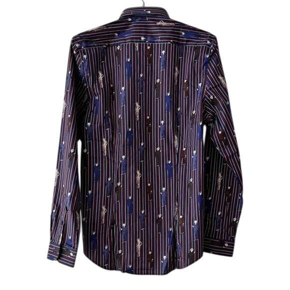 Paisley & Gray Men’s Slim Fit Dress Shirt M Striped Man Print Burgundy Navy NWT - Picture 8 of 14